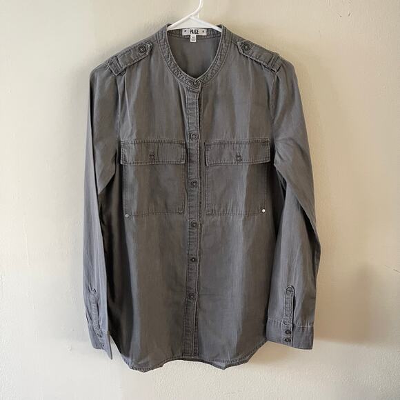 PAIGE Sophia Chambray Shirt Womens X-Small London Sky Grey Casual Basic Simple - Picture 1 of 9